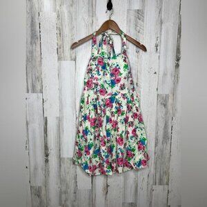 Cottagecore VINTAGE Women's Halter Tie Butterfly Dress White Pink Size Small